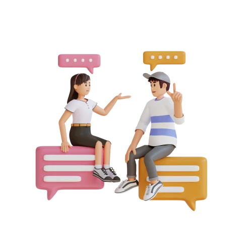 young boy and girl doing online chatting 3d character illustration png